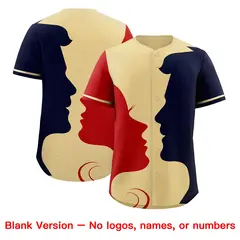 Khaki Red Navy Valentine's Day Couple Silhouettes Baseball Jersey 2