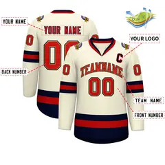 Khaki Red Old Gold-Navy Classic Hockey Jersey 2