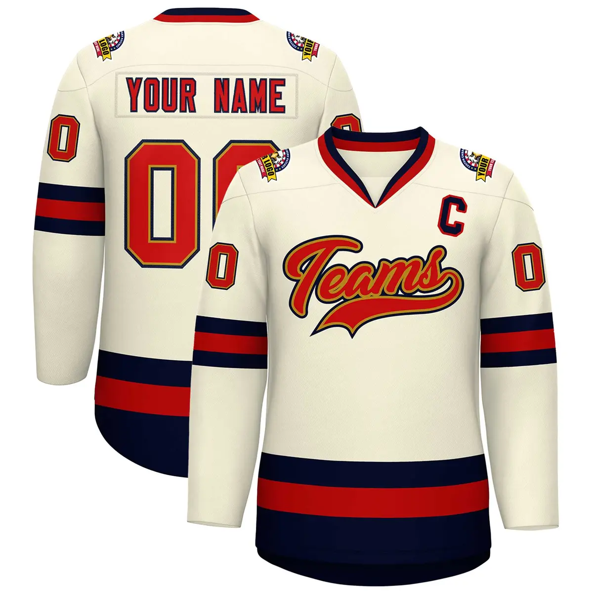 Khaki Red Old Gold-Navy Classic Hockey Jersey