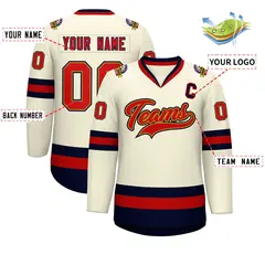 Khaki Red Old Gold-Navy Classic Hockey Jersey 2