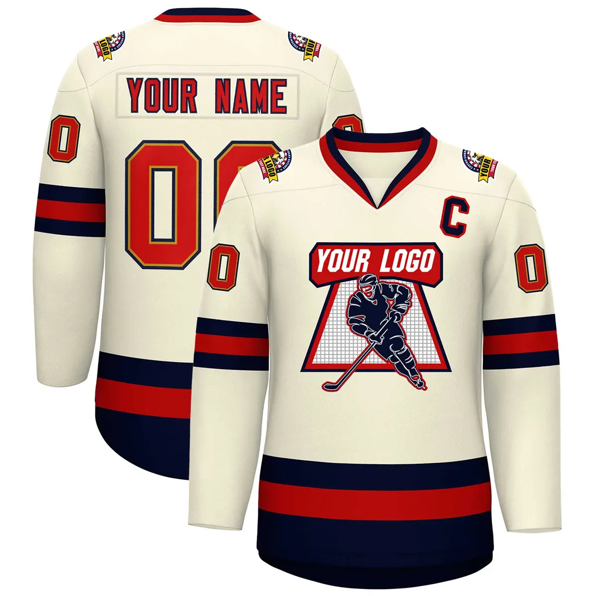 Khaki Red Old Gold-Navy Classic Hockey Jersey