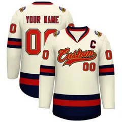 Khaki Red Old Gold-Navy Classic Hockey Jersey 1