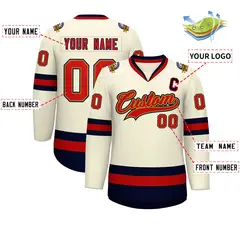 Khaki Red Old Gold-Navy Classic Hockey Jersey 2