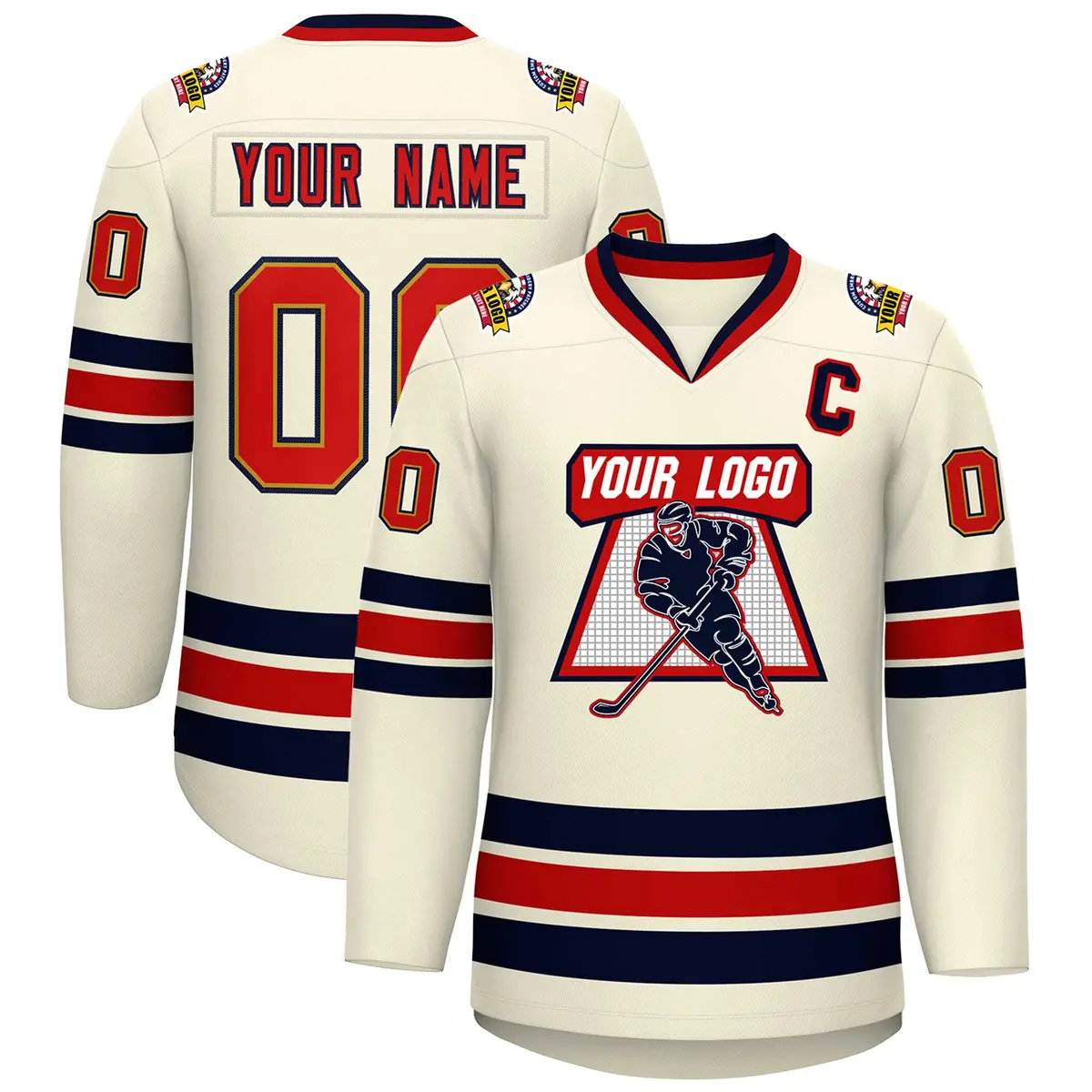 Khaki Red Old Gold-Navy Classic Hockey Jersey