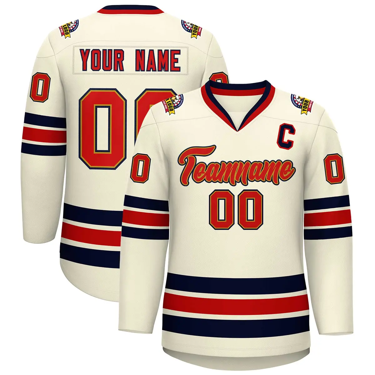 Khaki Red Old Gold-Navy Classic Hockey Jersey