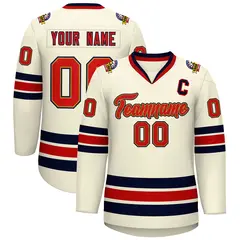 Khaki Red Old Gold-Navy Classic Hockey Jersey 1