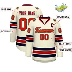 Khaki Red Old Gold-Navy Classic Hockey Jersey 2