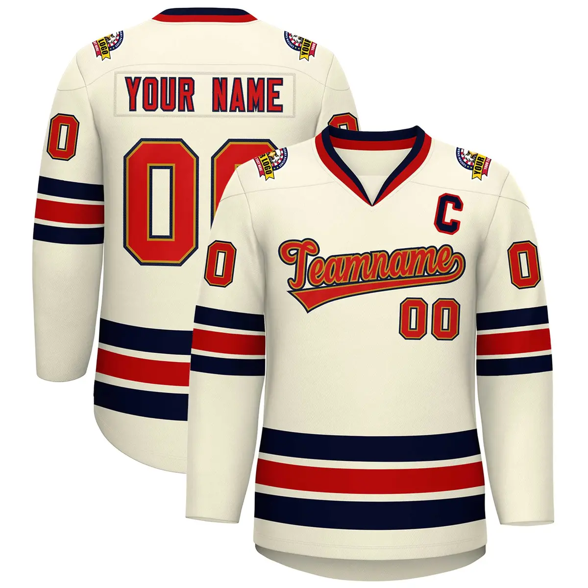Khaki Red Old Gold-Navy Classic Hockey Jersey