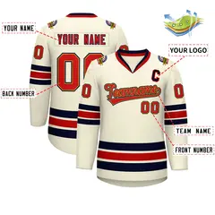 Khaki Red Old Gold-Navy Classic Hockey Jersey 2