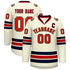 Khaki Red Old Gold-Navy Classic Hockey Jersey 1