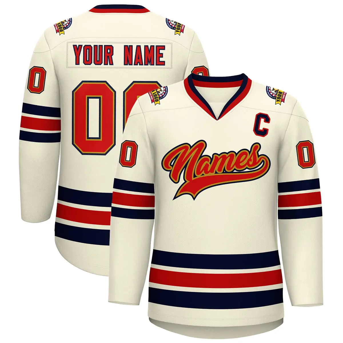 Khaki Red Old Gold-Navy Classic Hockey Jersey