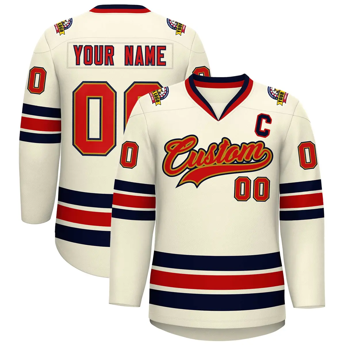 Khaki Red Old Gold-Navy Classic Hockey Jersey