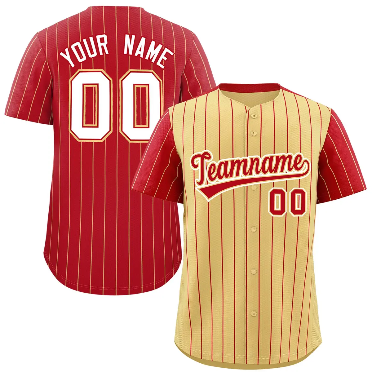Khaki Red Pinstripe Raglan Sleeves Baseball Jersey