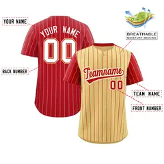 Khaki Red Pinstripe Raglan Sleeves Baseball Jersey 2
