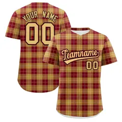 Khaki Red Plaid Authentic Baseball Jersey