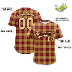 Khaki Red Plaid Authentic Baseball Jersey 2