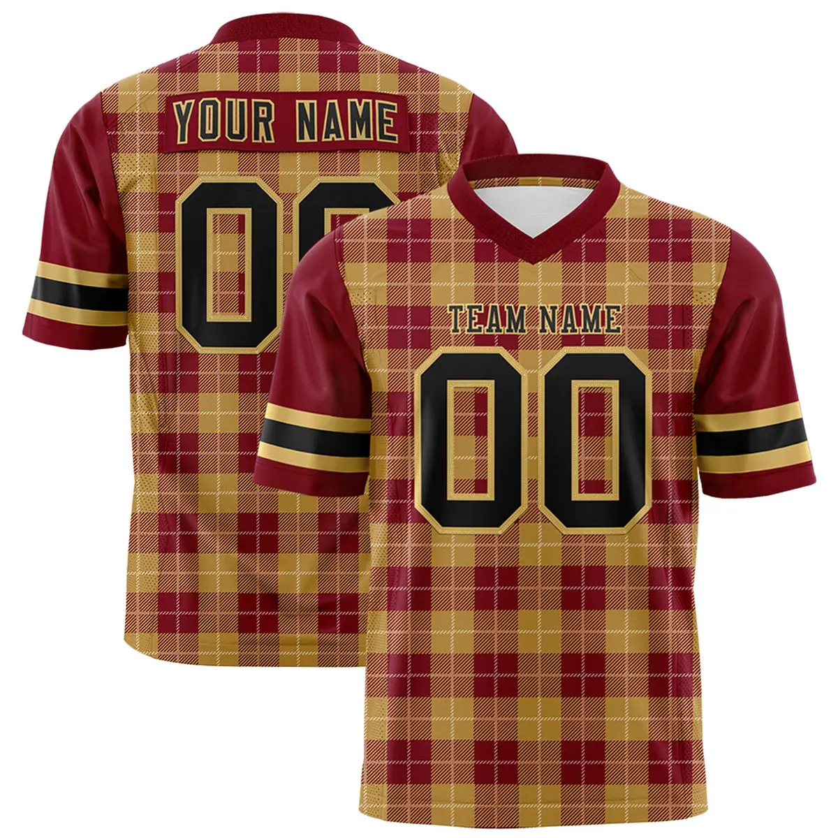 Khaki Red Plaid Pattern Authentic Football Jersey