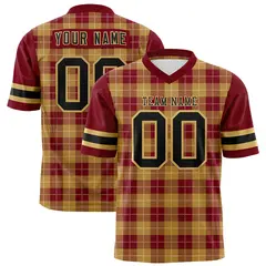 Khaki Red Plaid Pattern Authentic Football Jersey