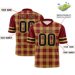 Khaki Red Plaid Pattern Authentic Football Jersey 2