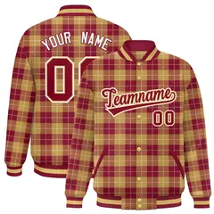 Khaki Red Plaid Varsity Letterman Baseball Jacket 1