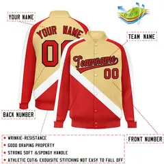Khaki Red Raglan Varsity Full-Snap Letterman Baseball Jacket 2