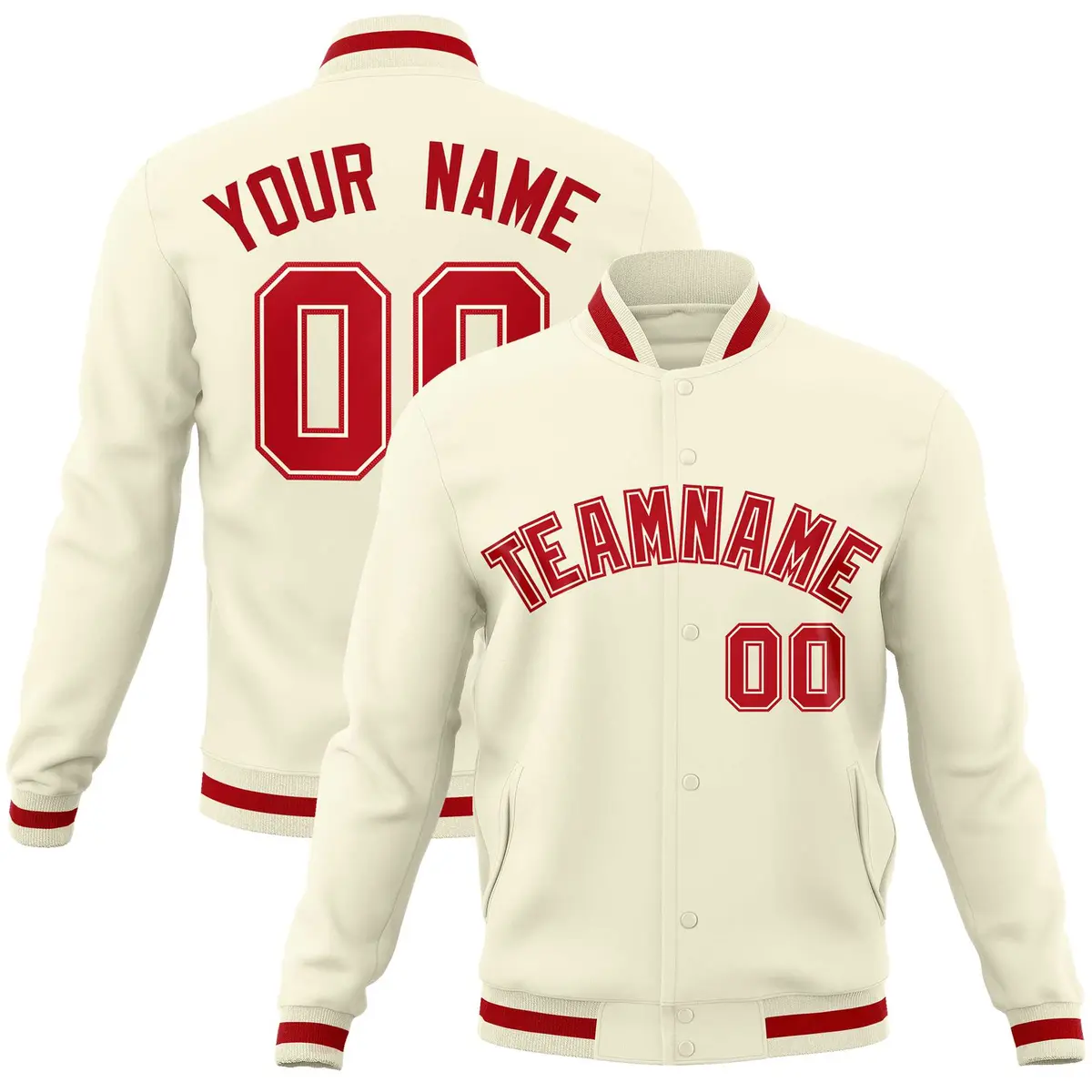 Khaki Red-Red Classic Varsity Full-Snap Letterman Jacket