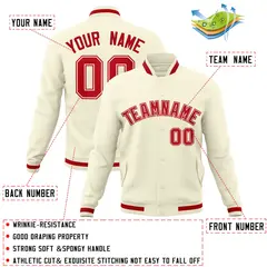 Khaki Red-Red Classic Varsity Full-Snap Letterman Jacket 4