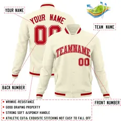 Khaki Red-Red Classic Varsity Full-Snap Letterman Jacket 4