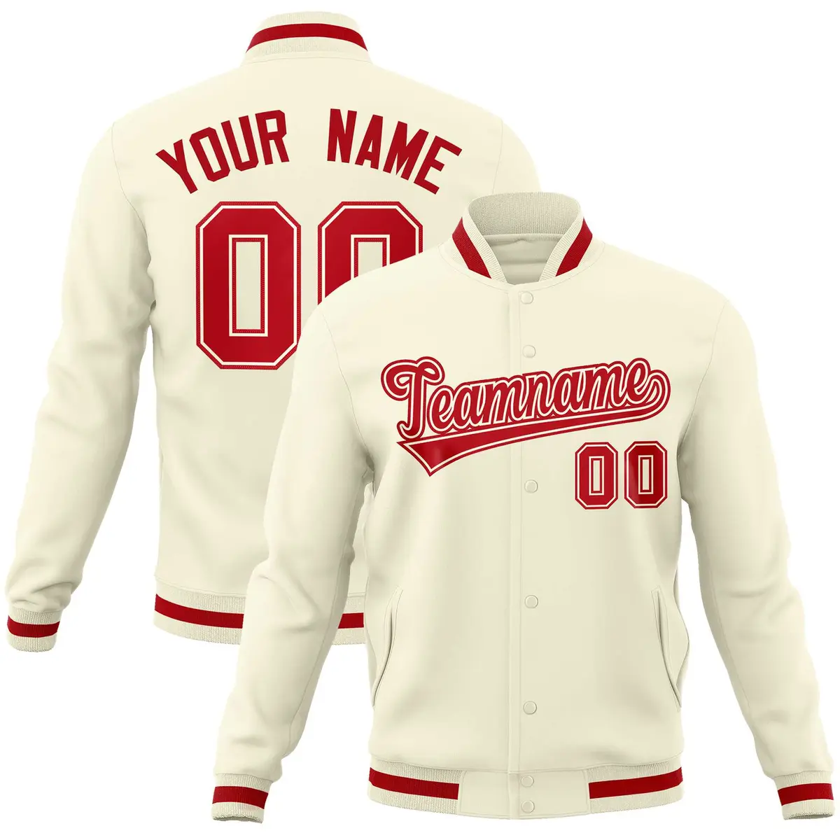 Khaki Red-Red Classic Varsity Full-Snap Letterman Jacket