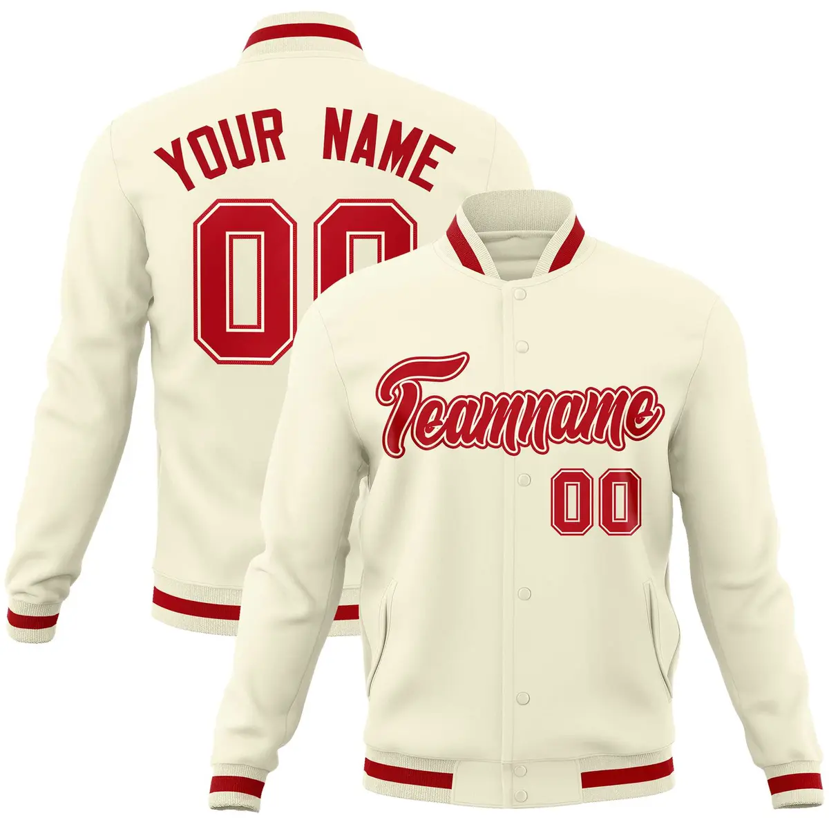 Khaki Red-Red Classic Varsity Full-Snap Letterman Jacket