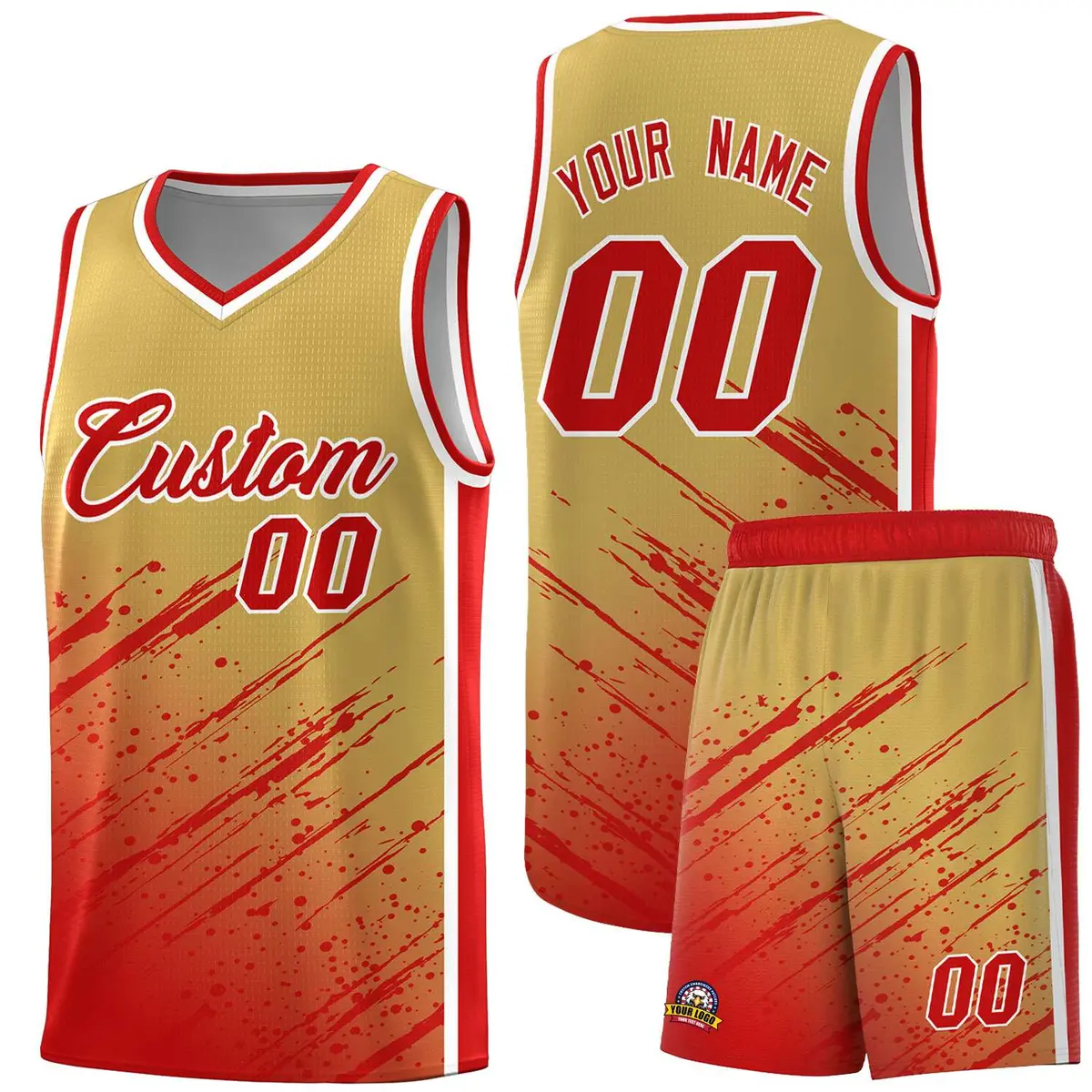 Khaki Red Splash Basketball Kit for Match Day