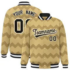 Khaki Ripple Color Block Full-Snap Varsity Letterman Jacket 1