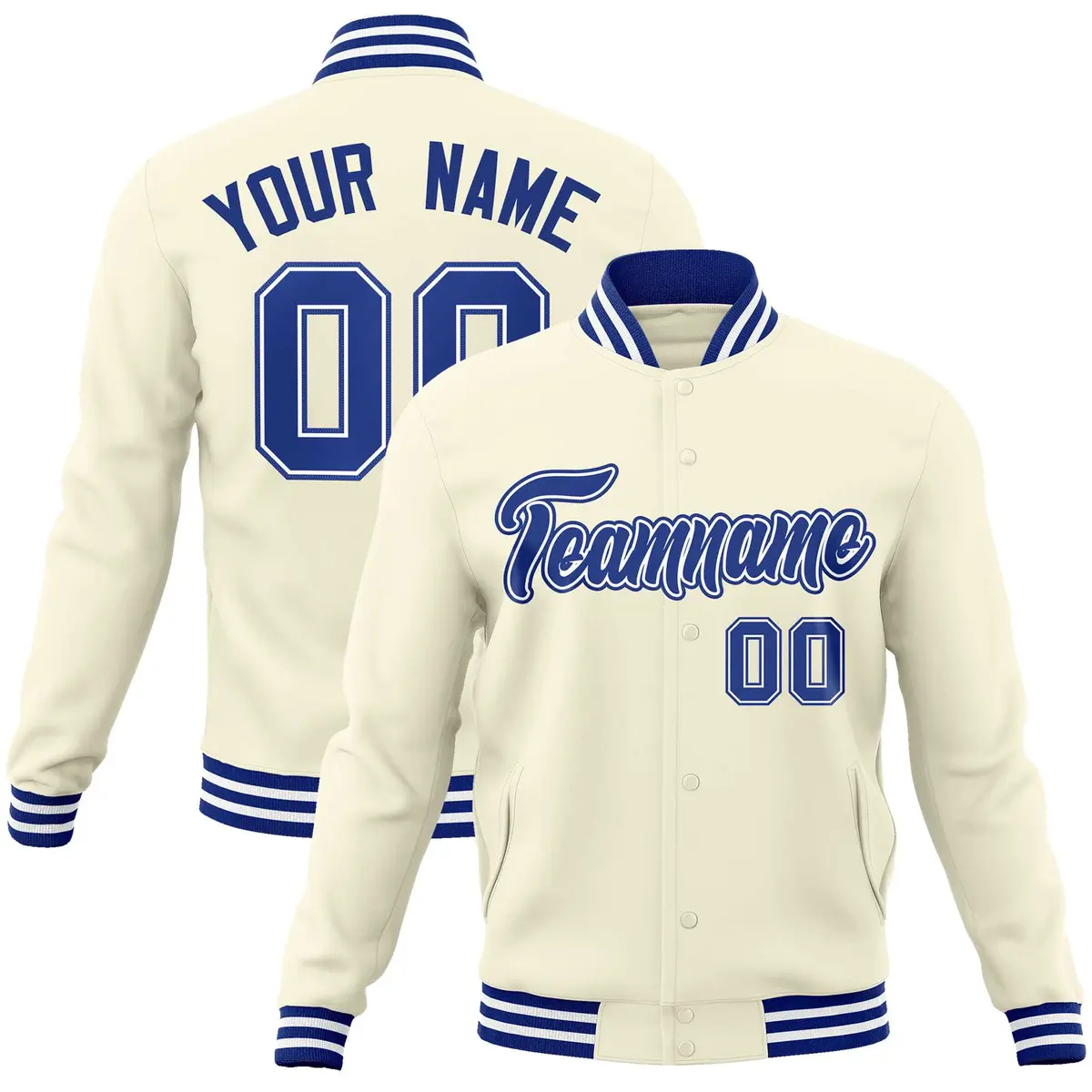 Khaki Royal-Royal Classic Varsity Full-Snap Letterman Jacket