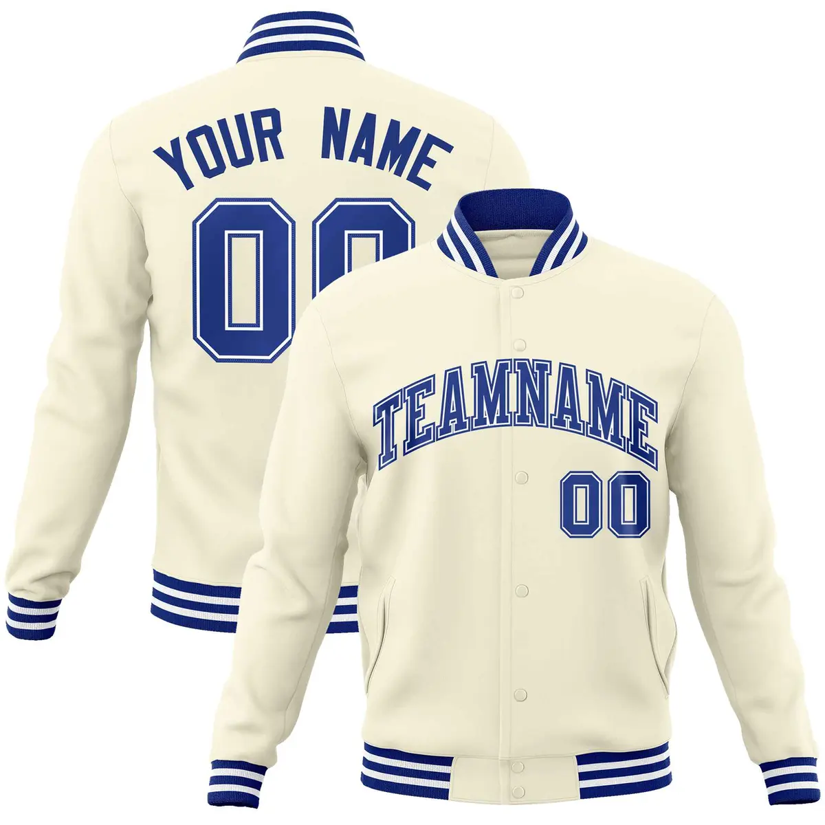 Khaki Royal-Royal Classic Varsity Full-Snap Letterman Jacket