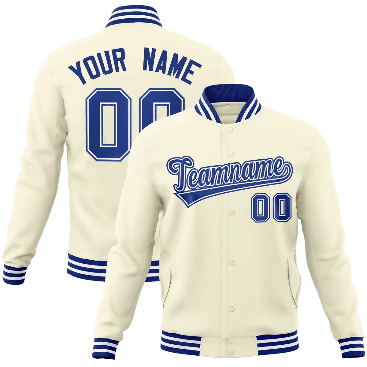 Khaki Royal-Royal Classic Varsity Full-Snap Letterman Jacket