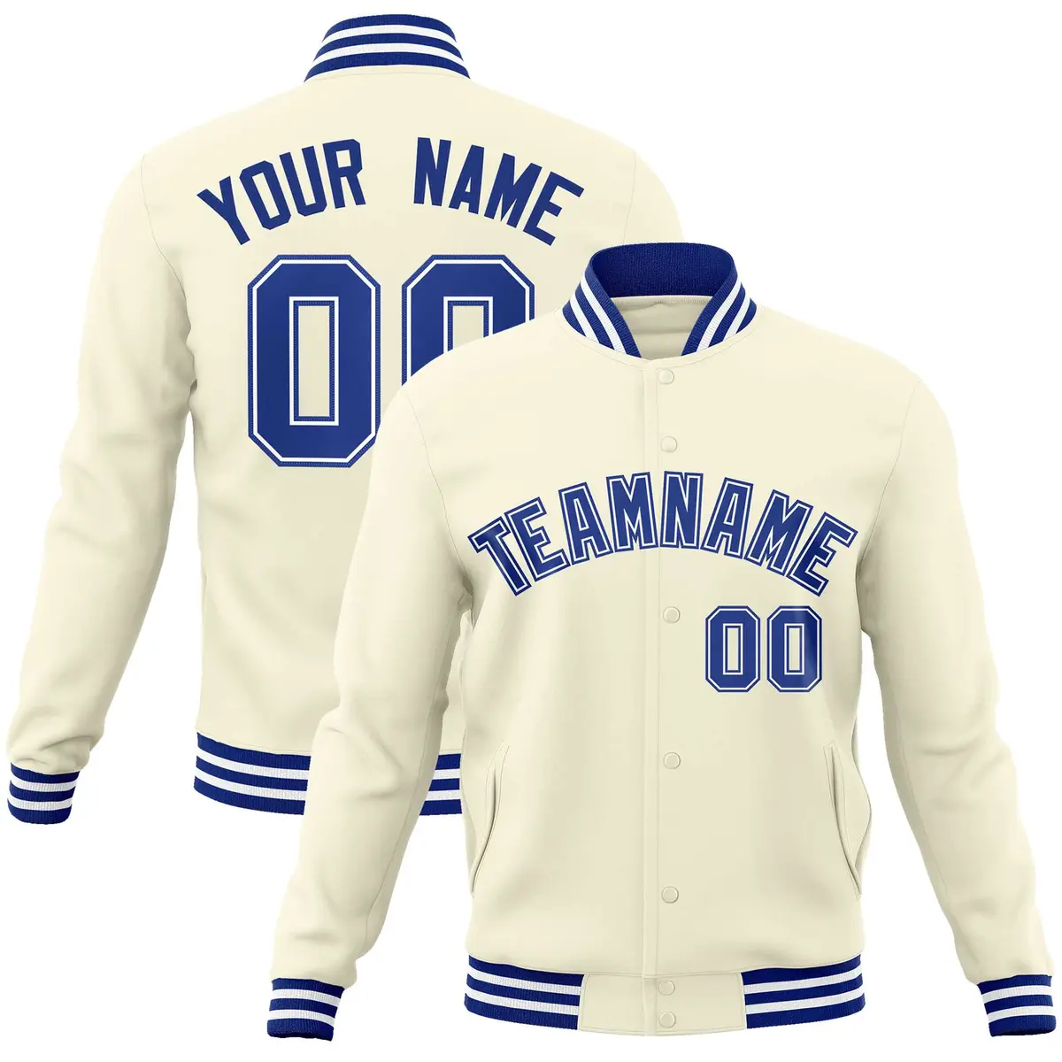 Khaki Royal-Royal Classic Varsity Full-Snap Letterman Jacket