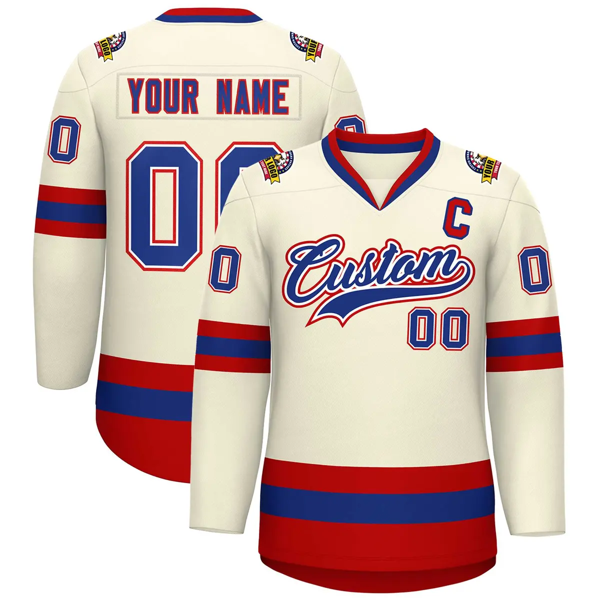 Khaki Royal White-Red Classic Hockey Jersey