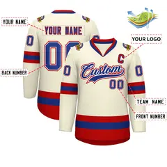 Khaki Royal White-Red Classic Hockey Jersey 2
