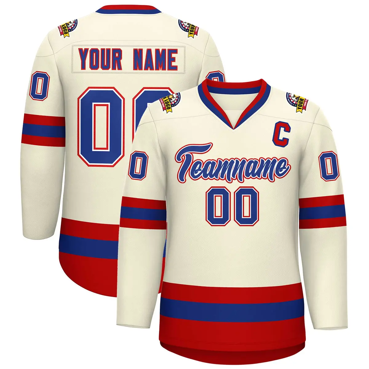 Khaki Royal White-Red Classic Hockey Jersey