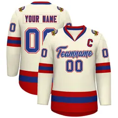 Khaki Royal White-Red Classic Hockey Jersey 1