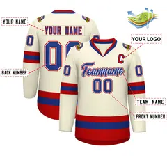 Khaki Royal White-Red Classic Hockey Jersey 2