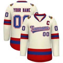 Khaki Royal White-Red Classic Hockey Jersey 1