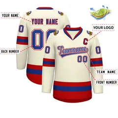 Khaki Royal White-Red Classic Hockey Jersey 2