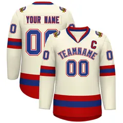 Khaki Royal White-Red Classic Hockey Jersey