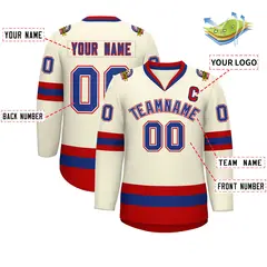 Khaki Royal White-Red Classic Hockey Jersey 2