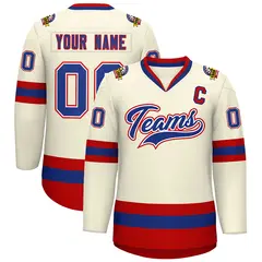 Khaki Royal White-Red Classic Hockey Jersey 1
