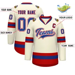 Khaki Royal White-Red Classic Hockey Jersey 2