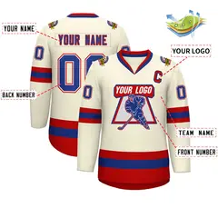 Khaki Royal White-Red Classic Hockey Jersey 2