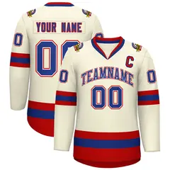 Khaki Royal White-Red Classic Hockey Jersey 1