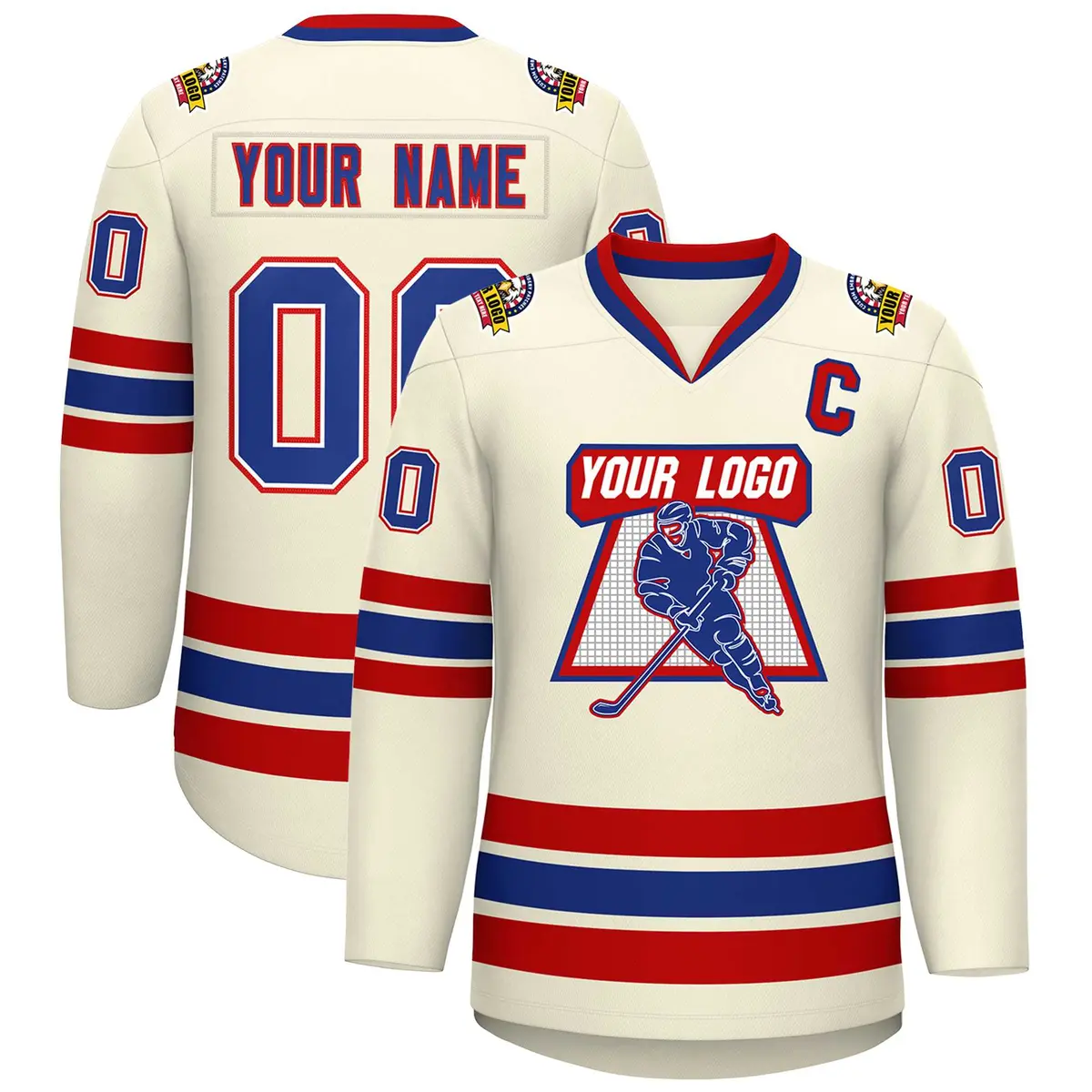 Khaki Royal White-Red Classic Hockey Jersey